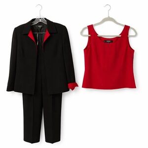 Kasper Classics 3-Piece Pantsuit Set – Black & Red – Size 8P Petite